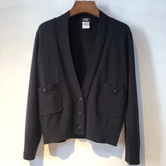 CHANEL Sweaters - Authentic Chanel Uniform Black Wool Cardigan M
